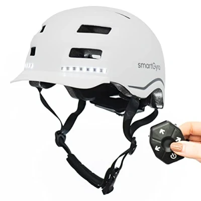 Imagen de smartGyro Casco Inteligente Smart Helmet PRO con luz de Frenado Automática, Intermitentes, Altavoces, Bluetooth, Tamaño L, EPS + PC, Batería, Visera Delantera, Leds Delanteros y Traseros, Color Blanco