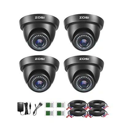 Imagen de ZOSI 1080P Cámara de Vigilancia Exterior para Sistema Cámaras Seguridad, 4 en Domo y Accesorios