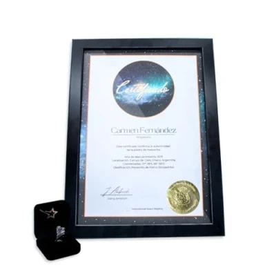 Imagen de Galaxieregister® Estrella Fugaz Real con Certificado de Autenticidad Personalizado y Marco Fotos Madera Premium Meteorito para Regalo Curioso Aniversario, Cumpleaños, San Valentín o Navidad