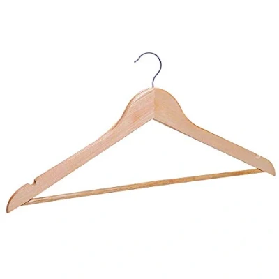 Imagen de COM FORT HOUSE Pack 20 Perchas de Madera Antideslizantes Color Natural Diseño Fino y Elegante Maciza Percha Ideal para Trajes Gancho Acero Inoxidable Giratorio