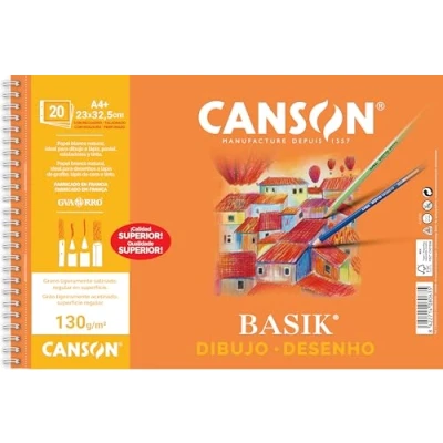 Imagen de Canson Dibujo Basik Hoja con Recuadro/Taladro, Álbum Espiral Microperforado, A4+ (23x32,5 cm) 20 Hojas 130g