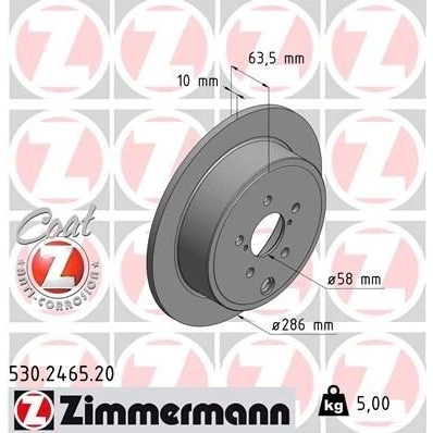 Imagen de ZIMMERMANN COAT Z 530.2465.20 Disco de freno 286 10 8/5 5 100 macizo revestido SUBARU: Legacy 5, Forester III, Impreza III Hatchback