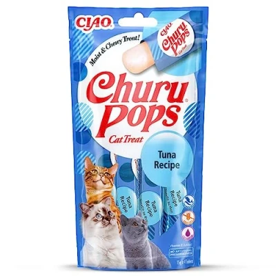 Imagen de INABA Churu Pops Tuna Snacks para Gatos Premios Saludables Golosinas Que se Lamen Pequeña y Práctica Porción Sabor Atún 4x15g Comida Mascotas