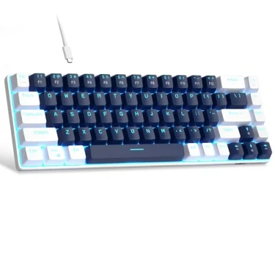 Imagen de MageGee MK Box teclado portátil 60% mecánico para juegos, retroiluminado LED, compacto, 68 teclas, mini de oficina con cable interruptor azul Windows, laptop, PC, Mac, color y