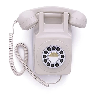 Imagen de GPO 746 Teléfono fijo retro de pared con pulsación botones Cable en espiral, timbre auténtico Marfil