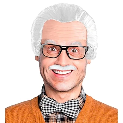 Imagen de W WIDMANN MILANO Party Fashion 02019 Conjunto de disfraz peluca abuelo calvo, bigote y gafas, profesor, científico, fiesta temática, carnaval