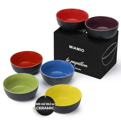 Imagen de MIAMIO 6 x 600ml Juego De Cuencos/Tazones Exterior Negro Interior Color Le Papillon Colección (Verde)
