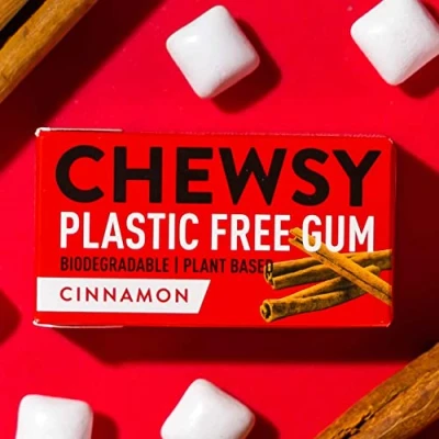 Imagen de Chewsy Cinnamon (canela) Chicle natural sin plásticos, azúcar ni aspartamo, 100% xilitol, vegano, 15 g (paquete de 12 cajas, 120 chicles)