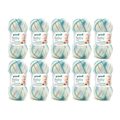 Imagen de Gründl Baby color (Hilo de ganchillo fabricado con un 70% poliacrílico y 30% poliamida, 50 g / 150 m, tamaño aguja: 3,5 4,5, 10 x g), Arena Marrón Naturaleza Amarillo Multicolor