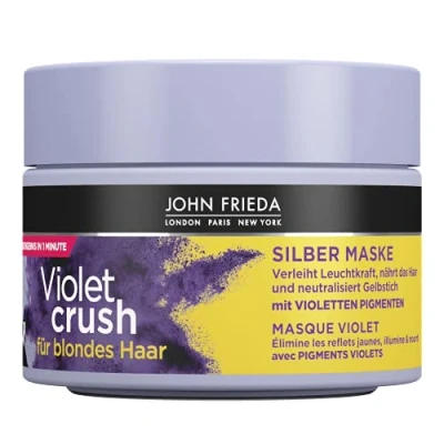 Imagen de John Frieda Violet Crush Mascarilla de plata para cabello rubio, 250 ml, neutraliza el tinte amarillo, repara daño del