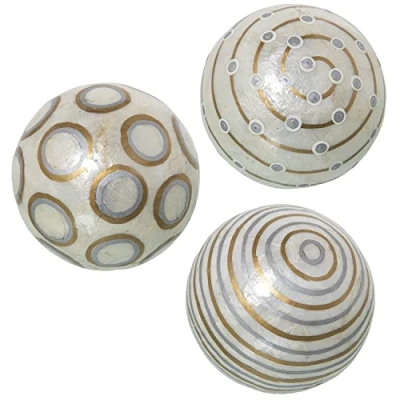 Imagen de DRW Set de 3 Bolas nacar Surtidas ø10cm (Blanco y Tostado)