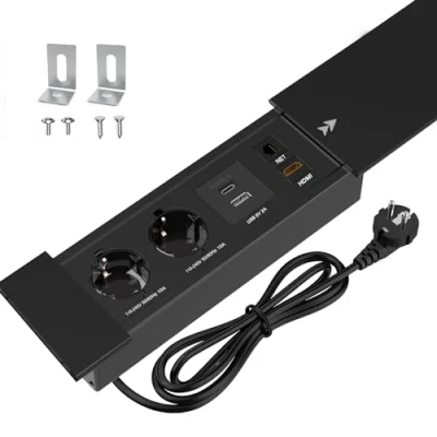 Imagen de CHENGPI Enchufe de Escritorio, Integrado con 2 Enchufes, 1 USB, PD18W Type C, Escritorio Aluminio para Oficina Cocina Cable 1,8m