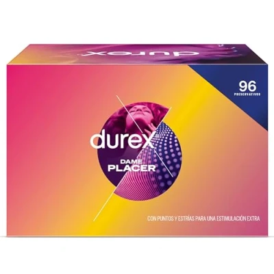 Imagen de Durex Preservativos Dame Placer, Con Puntos y Estrías, Extra Lubricados,Forma Easy On, 96 condones