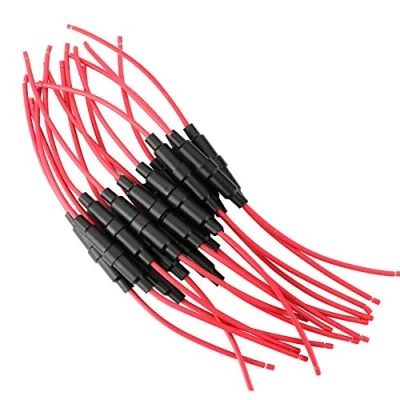 Imagen de Gebildet 15pcs AGC Portafusibles Inline con 16AWG Alambre, 32V 20A Tipo de Tornillo Portafusible para 6x 30mm Fast Blow Fusible Vidrio, Tube Fusibles Titular
