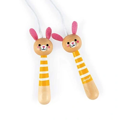 Imagen de Janod Wooden Rabbit Skipping Rope Adjustable Size From 3 Years Old, J03197, Yellow Pink