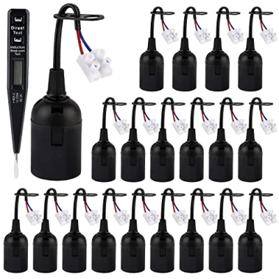 Imagen de Mitening Portalámparas E27, 20 Piezas Casquillos para Bombillas E27 con Cable 25 V 4A Comprobador de Voltaje VDE, Construcción, Repuesto