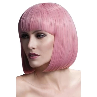 Imagen de Smiffys Colección Fever, Peluca Elisa, rosa pastel, bob brillante con flequillo, 33cm / 13in