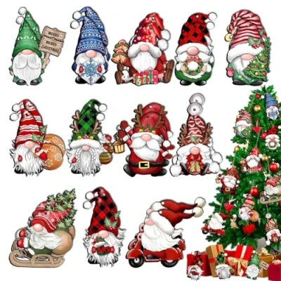 Imagen de 24 Piezas Adornos Arbol Navidad Madera,Gnomos Colgantes De Navideños Arbol,Decoración Madera,Colgante Decoración Navideña con Cuerda,Adornos Madera