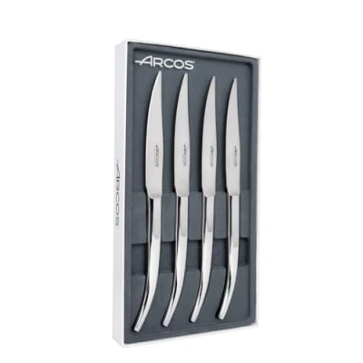 Imagen de Arcos Serie Cuchillos de Mesa Set 4 Chuleteros con Filo Liso Monoblock Acero Inoxidable 110 mm Cuchillo Color plata