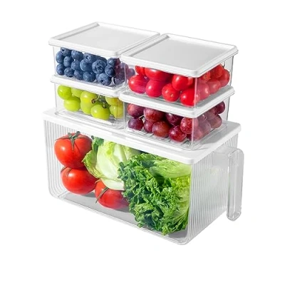 Imagen de Organizador de Nevera Transparente,Plástico Organizar Juego 5,Fridge Organizer,Almacenamiento para la cocina, despensa, armarios, encimeras y refrigerador sin BPA (Transparente)