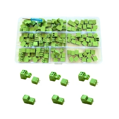 Imagen de BASECONEX 55 Pares de Conectores Bloque Terminales Enchufables, 3,81 mm Pitch 2 Pin PCB Tornillo Terminal Conector, para (Ángulo recto, pines)