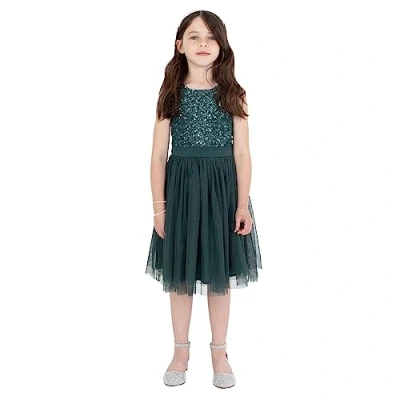 Imagen de Maya Deluxe Vestido Midi para Niñas con Lentejuelas Adornadas Fiesta, Tutú, Damas de Honor, Boda Lazo Cinturón, Verde Esmeralda, 9 10 Años