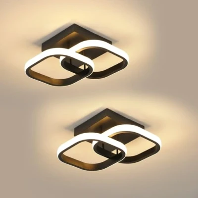 Imagen de Comely 2 Paquetes LED de Techo Modernas, 24W 2700LM Pequeña Lámpara Interior Cuadrada para Dormitorio, Pasillo, Balcón, Luz Cálida 3000k, Negro, 24cm