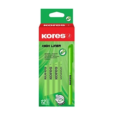 Imagen de Kores rotuladores fluorescentes verdes finos Juego de resaltadores tinta a base agua con forma ergonómica, 1 4 mm suministros papelería, oficina 12