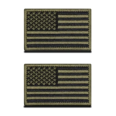 Imagen de Zcketo 2 parches de bandera Estados Unidos bordados en verde oscuro, parche táctico gancho y bucle, nacional para ropa, uniforme, brazalete, chaqueta airsoft, chaleco mezclilla