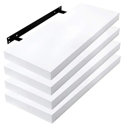 Imagen de Lestarain Juego de 4 Estante Balda Flotantes Pared Madera Estanteria Negra Libreria Repisas Invisibles Decorativo CD para Salon Dormitorio Cocina (60x23x3.8cm)