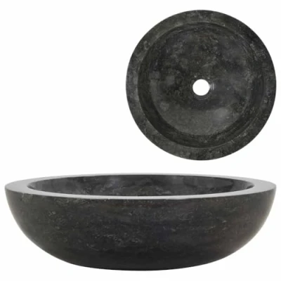 Imagen de vidaXL Lavabo Sanitario Cuarto de Baño Servicio Fregadero Piezas Fontanería Bricolaje Instalación Decoración Aseos Grifería 40x12 cm Mármol Negro Piedra Natural