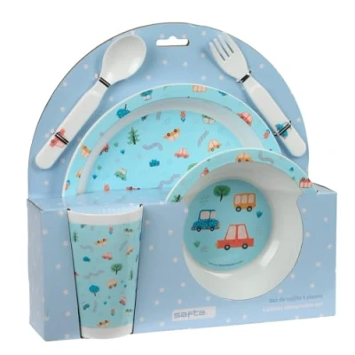 Imagen de Safta PREESCOLAR COCHES Set de Platos y Cubiertos, Pack, Plato, Cubierto, Bebé, Iniciación, Comida, Cómodo Versátil, 26x9x26 cm