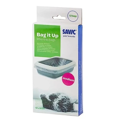 Imagen de Bolsa Savic 42x32 la solución ideal para higiene de los gatos y eliminación olores en bandejas cambio higiénico arena 1 paquete (1 x 12 bolsas)