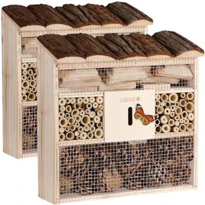 Imagen de CADOCA® 2X Hotel de Insectos Madera 31x31cm Observatorio Casa Natural Nido para Colgar Abejas Jardín