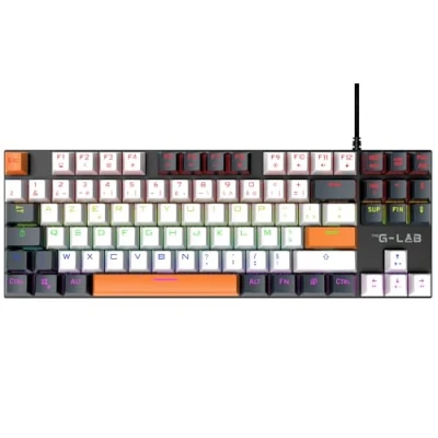 Imagen de The G Lab Keyz Mercury Colors Teclado mecánico TKL 87 teclas color naranja, blanco y negro, con cable USB, retroiluminación LED RGB compacto para PC / PS5/XBOX Nuevo 2024