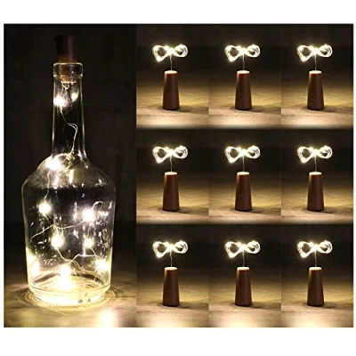Imagen de com four® 9X Luz LED para Botellas Cadena de Luces Corcho Uso en Interiores, vacías Vino y champán Mini con Funcionamiento batería (09 Piezas)