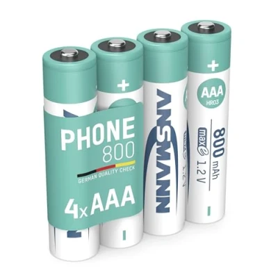 Imagen de Batería Recargable Ansmann para teléfono inalámbrico 4 Unidades AAA 800 Akku Plata