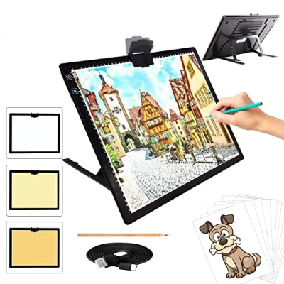 Imagen de TOHETO A3 Recargable Mesa de Luz para Calcar con Soporte Plegable, Dibujo Tableta Luz,LED Brillo Ajustable Bocetos Diseño Diamante Pintura
