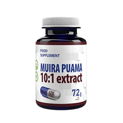 Imagen de Muira Puama extracto (Ptychopetalum olacoides) 5000mg Equivalente (500mg de 10:1) 120 cápsulas veganas, Probado en Laboratorio, suplemento alta resistencia, sin gluten OGM