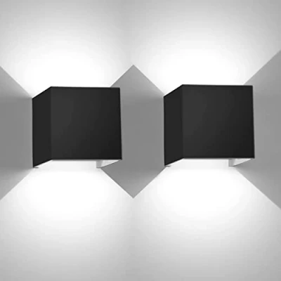 Imagen de LIGKIN 2 Piezas Apliques Pared Interior Exterior 12W LED Moderno Lámpara de 6500K Luz Blanca IP65 Impermeable Ángulo Ajustable para Salón Pasillo Hotel, Negro