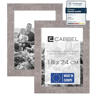 Imagen de CABBEL Juego de 2 Marcos Fotos 18x24 cm, Color Gris (hormigón), Marco Madera MDF Resistente, Cristal plexi irrompible, para Colgar y Colocar pie, Ideal Fotos/imágenes/Collage