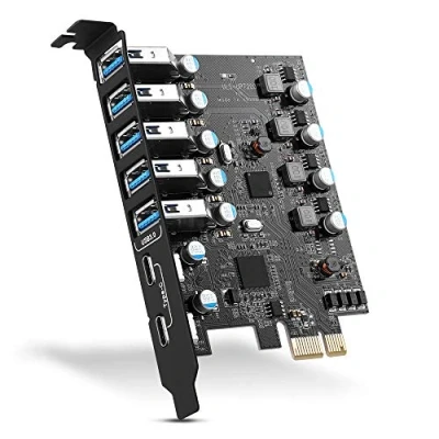 Imagen de PCIE a USB 3.0 7 Puertos (2 C 5 A) Tarjeta de expansión, PCI Express 3.2 Gen1 adición, convertidor Interno 3 Hub para PC sobremesa, Compatible con Windows 10/8/7/XP