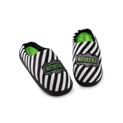 Imagen de Vanilla Underground Beetlejuice Pantuflas Mule Negras Unisex Zapatos de casa con diseño logotipo icónico Calzado cómodo sin cordones Mercancía clásica la película Tim Burton