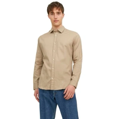 Imagen de Jack &amp; Jones Jjegingham Twill Shirt L/S Noos Camisa, Hombre, Beige (Crockery/Beige), M