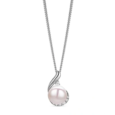Imagen de OROVI Collar de plata ley con colgante circonita cúbica perlas blancas auténticas (juego joyas), Plata, Circonia