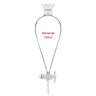 Imagen de stonylab Embudo Separador de Cónico Vidrio Borosilicato con Juntas 24/29 y Tapón PTFE, Separatory Funnel Laboratorio 1000ml