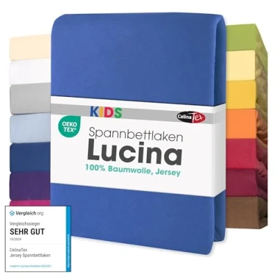Imagen de CelinaTex Lucina bebés niños sábanas Ajustables Camas para bebé algodón 60x120 70x140 cm Azul Real