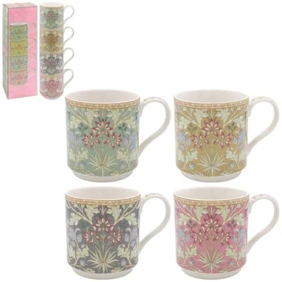 Imagen de Lesser &amp; Pavey Juego de 4 Tazas apilables diseño británico para todas las cocinas modernas con bonitos diseños (apilamiento jacinto S4)