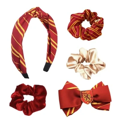 Imagen de Harry Potter Accesorios para Cabello Niña, Diseño Gryffindor, Incluye 3 Scrunchies Gomas el Cabello, Lazo Pinza y Diadema, Regalo Hogwarts Rojo