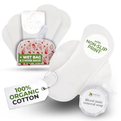 Imagen de Teens reusable menstrual pads, 6 pack; MINI; organic cotton; white princess; wings